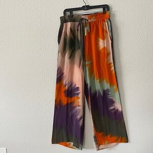 AOB Ankara on Brand  Silk Artsy Tie-Dye Wide Leg Pull-On Pants